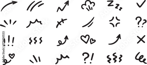 Hand Drawn Doodle Icons and Symbols Set | Arrows, Hearts, and Graphic Elements for Design and Decoration