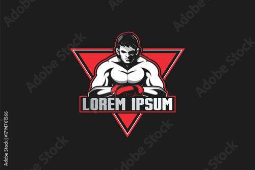 Young boxer athlete sport logo vector image template