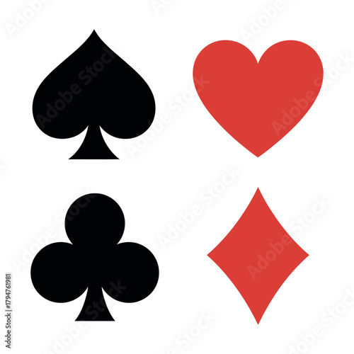 Playing card spade, heart, club, and diamond flat vector for apps