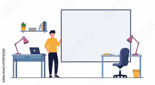 Illustration of Classroom with Whiteboard