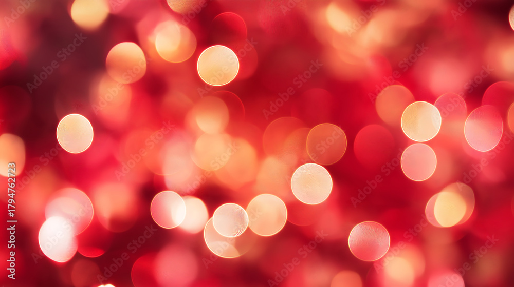 Fototapeta premium Red bokeh background with glowing light circles for romantic banner or celebration template