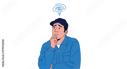 Man ponders deeply confused thoughts swirl around his head