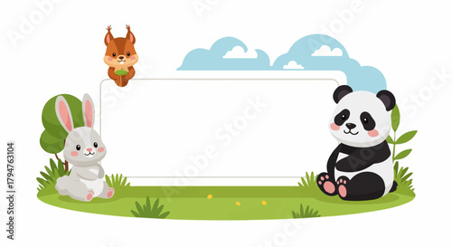 Cartoon Animals with Blank Frame