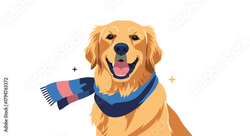 Happy Golden Retriever Dog Wearing a Cozy Scarf