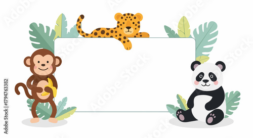 Jungle Animals with Sign Illustration