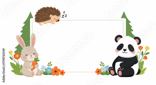 Forest Animal Frame with Trees and Flowers