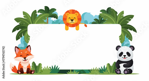 Cartoon Jungle Animals Frame with Copy Space