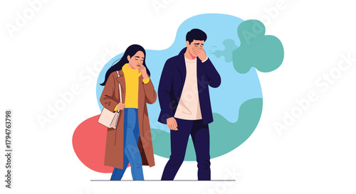 People suffering from air pollution feeling sick and unwell