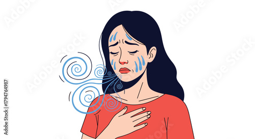 Woman experiencing shortness of breath and anxiety symptoms