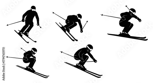 Dynamic skiers showcase winter sports action, perfect for adrenaline-fueled campaigns and travel ads, embodying freedom and adventure on snowy slopes