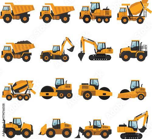 Construction and Industrial Machinery Icon Set