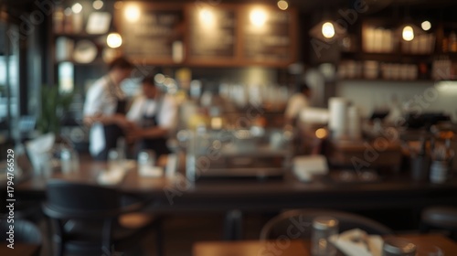 Blur coffee shop or cafe restaurant, Blurred restaurant background with some people and chefs working...