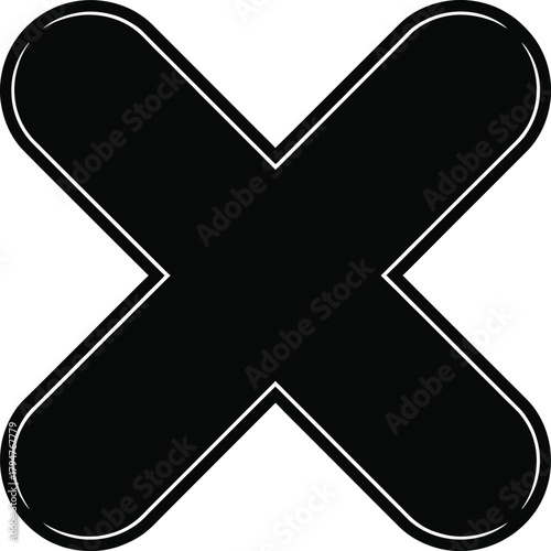 Black bold rounded x mark vector icon for cancellation, wrong, delete, close, exit, or multiplication symbol on isolated background, simple graphic design element.