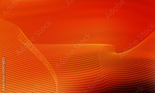 A dynamic gradient of warm orange and red hues creates a bold, abstract composition with fluid motion and depth.