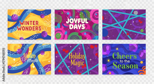 Holiday season greetings cards vector design set christmas new year