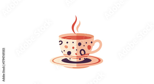 Stylized hot beverage illustration with playful dot pattern on a neutral backdrop