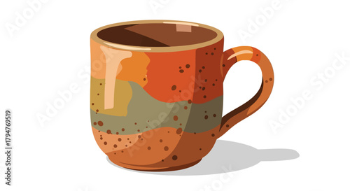 Handcrafted ceramic mug illustration showcasing earthy tones and unique glaze textures