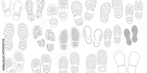Detailed Footprint Line Art: Versatile Shoe Outsole Prints