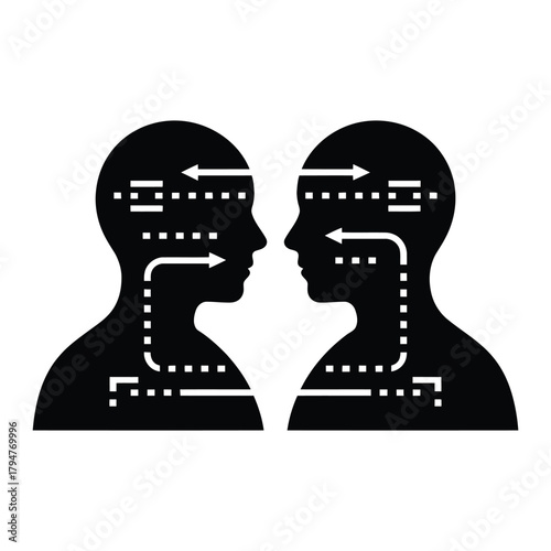 Human communication and information exchange icon in silhouette style