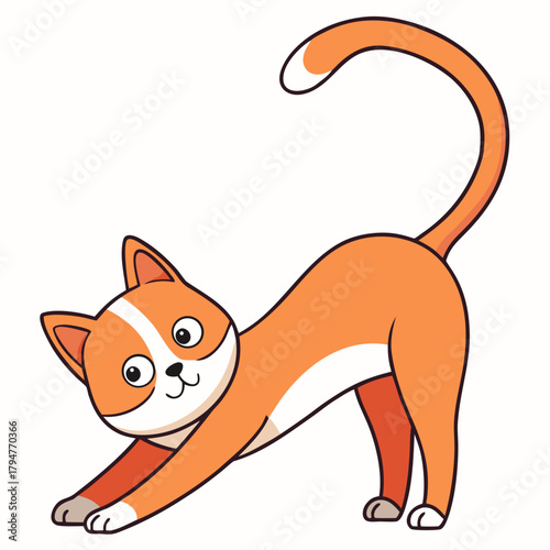Cute cartoon orange cat stretching with a playful expression
