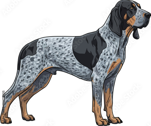Grand Bleu de Gascogne dog standing side profile illustration