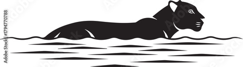 Majestic black panther swimming gracefully through rippling water wildlife photography