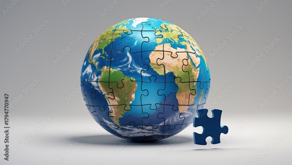 Fototapeta premium Earth as a Jigsaw, Connecting the World, Incomplete Planet, The Missing Piece
