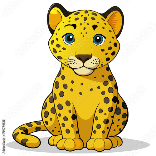 Cute cartoon cheetah cub sitting and looking forward