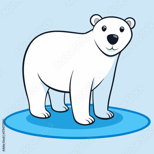 Cute cartoon polar bear standing on an ice floe