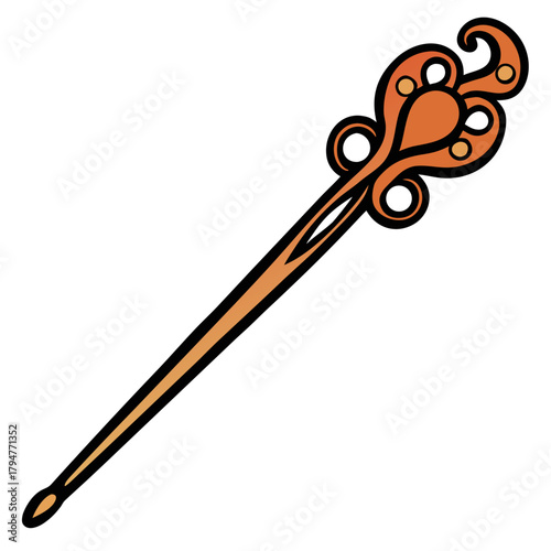 Elegant orange hair stick with ornate swirling design