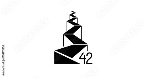Minimalist design of a geometric tower with the number 42 signifying a milestone or achievement