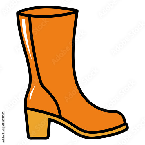 Orange cartoon boot with a heel on a white background