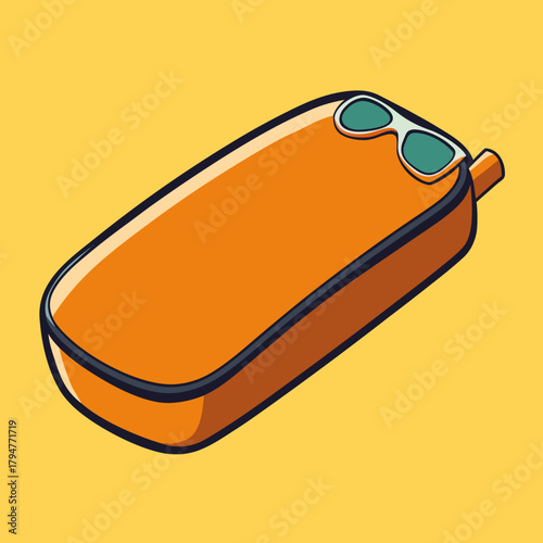 Orange glasses case with sunglasses on yellow background