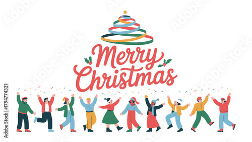 Festive Joy: Illustration depicting holiday cheer with people celebrating the festive season, conveying feelings of togetherness and merriment.
