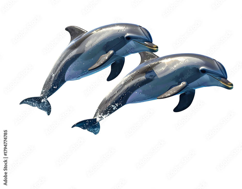 Fototapeta premium Dolphins Mid-Air in Synchronized Jump on Transparent Background