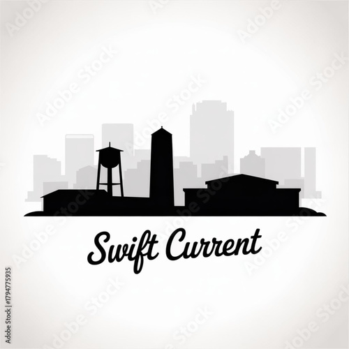 ‎Swift Current Skyline Silhouette — A Prairie City in Southern Saskatchewan Canada Vector Illustration