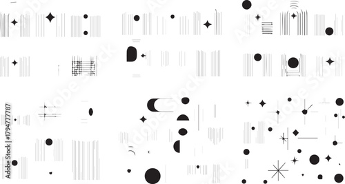 Abstract geometric black and white seamless patterns set for background and graphic design texture