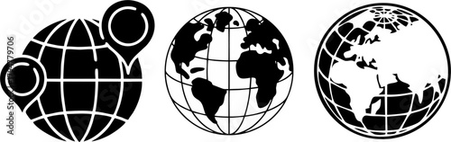 Three Globe World Map Icons