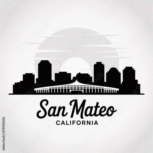 ‎San Mateo California Skyline Silhouette — A Bay Area City Between San Francisco and Silicon Valley Vector Illustration