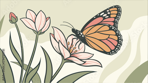 Monarch Butterfly On Pink Flower Vector Illustration For Nature Garden Beauty And Spring Summer Web Design