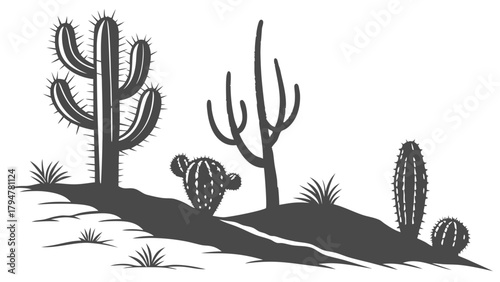 Rugged Desert Cactus Landscape Silhouette for Southwestern Travel Guides Nature Websites and Adventure Design Backgrounds