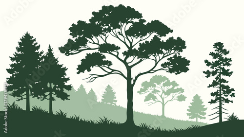 Tranquil Green Forest Silhouette Landscape for Environmental Protection Sustainable Living and Outdoor Recreation Design