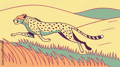 Agile Cheetah Running at Full Speed in Wild Savannah. Illustration for Business Performance, Rapid Growth, and Fast Service.