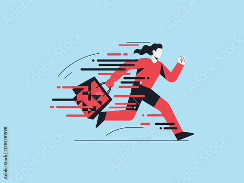 Illustration of a person running with a shoping bag, motion blur effect
