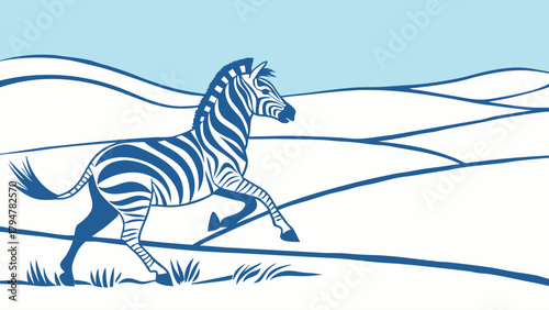 Energetic Blue Zebra Running Minimalist Landscape Illustration Wildlife Web Design Branding