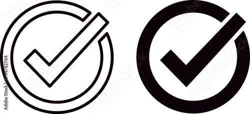 Check mark icon set showing a tick, , for design purposes
