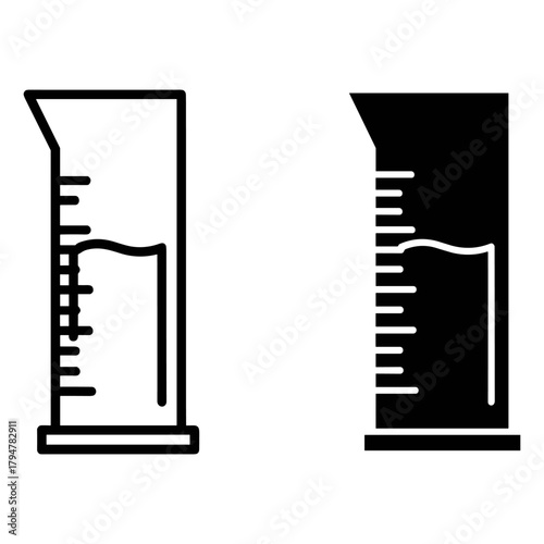 Two graduated cylinder icons, one with a black outline and one filled in black