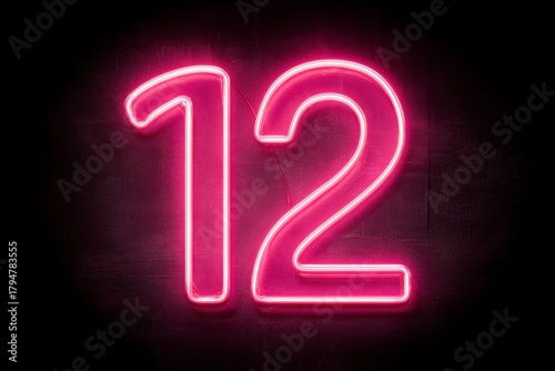 Bright Neon Sign Featuring the Number Twelve in Vibrant Pink Glow
