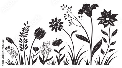 Elegant Wildflower Vector Silhouettes for Spring Summer Web Design, Eco Friendly Branding, Nature Invitations and Decor.
