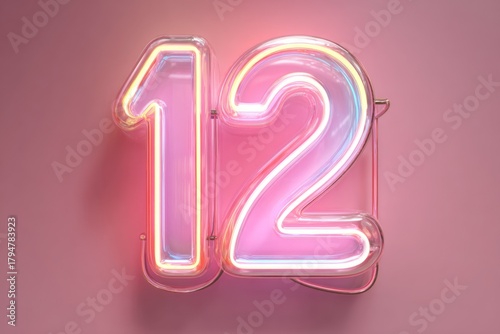 Bright Neon Number Twelve Signage on Pink Background Decor